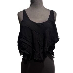 Intimately Free People Black Ruffle Crop Tank Top XS Crinkle Tiered Boho Scoop